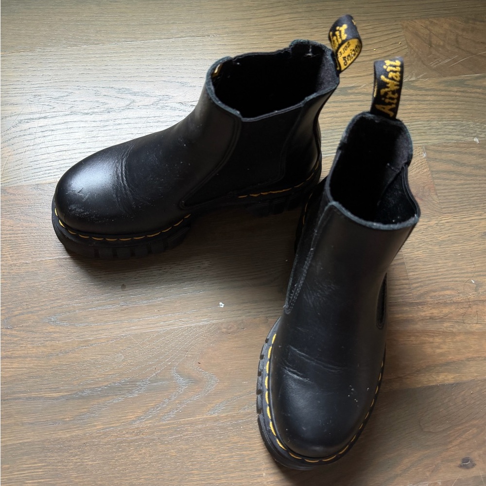 Dr. Martens Black Chelsea Platform Boots with Yellow Stitching - Picture 5 of 5